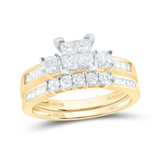 10K White Or Yellow Gold Princess Diamond Square Bridal Wedding Ring Band Set , Womens Size: 5-10