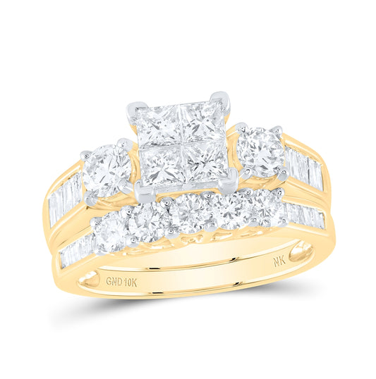 10K White Or Yellow Gold Princess Diamond Square Bridal Wedding Ring Band Set , Womens Size: 5-10