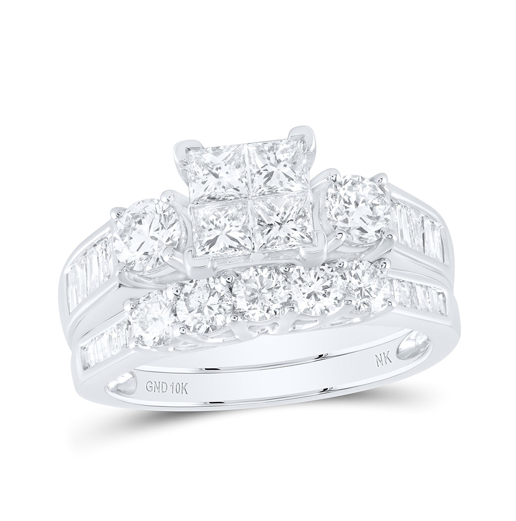 10K White Or Yellow Gold Princess Diamond Square Bridal Wedding Ring Band Set , Womens Size: 5-10