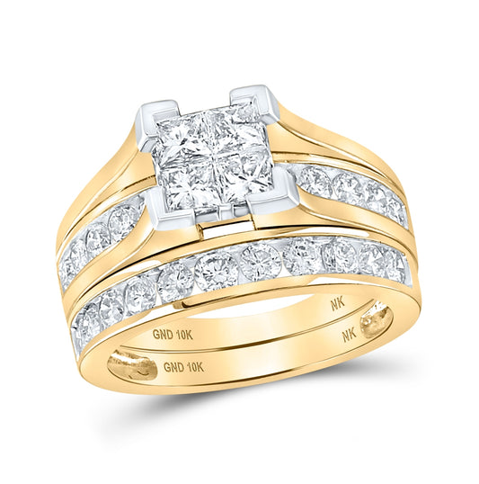 10K White Or Yellow Gold Princess Diamond Bridal Wedding Ring Band Set , Womens Size: 5-10