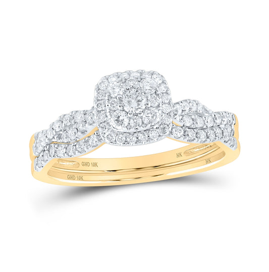 10K White Or Yellow Gold Round Diamond Square Bridal Wedding Ring Band Set , Womens Size: 5-10