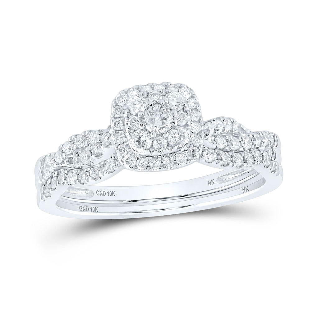 10K White Or Yellow Gold Round Diamond Square Bridal Wedding Ring Band Set , Womens Size: 5-10