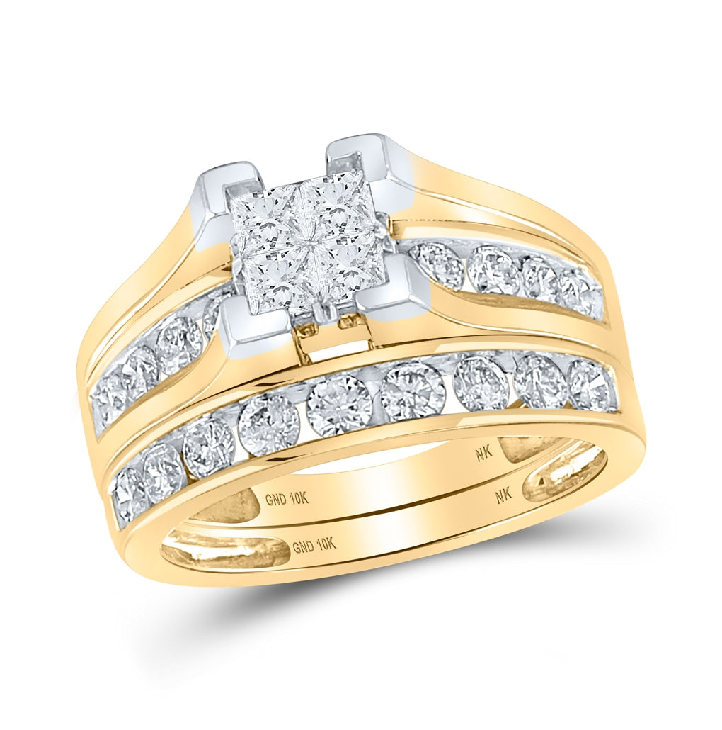 10K White Or Yellow Gold Princess Diamond Bridal Wedding Ring Band Set, Womens Size: 5-10