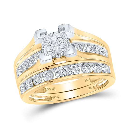 10K White Or Yellow Gold Princess Diamond Bridal Wedding Ring Band Set, Womens Size: 5-10