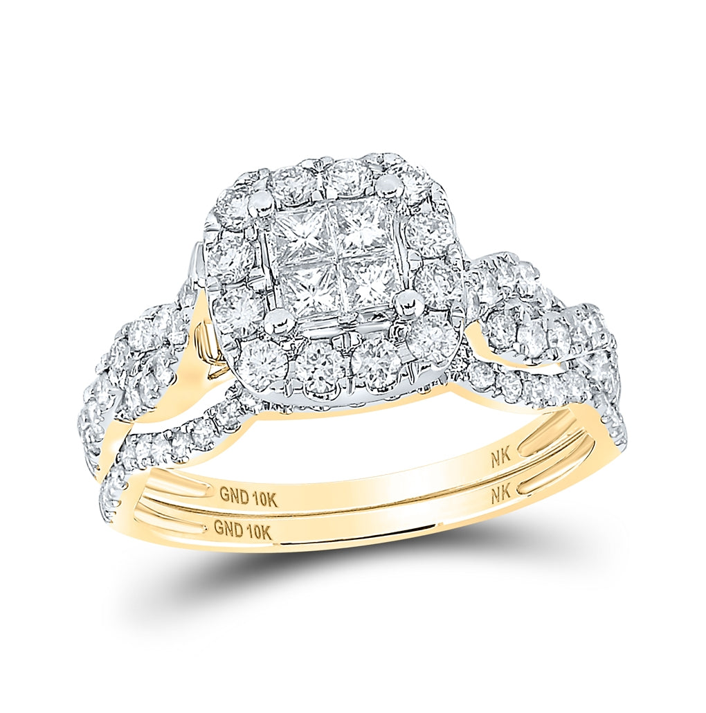 10K White Or Yellow Gold Princess Diamond Square Bridal Wedding Ring Band Set , Womens Size: 5-10