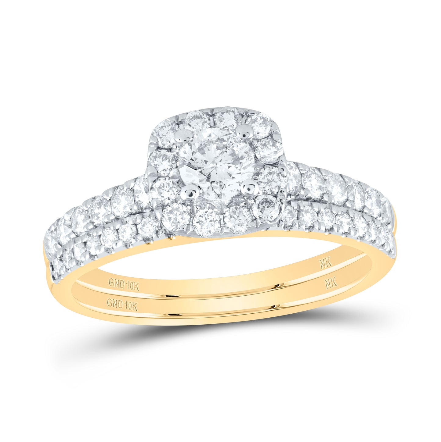 10K White Or Yellow Gold Round Diamond Halo Bridal Wedding Ring Band Set , Womens Size: 5-10