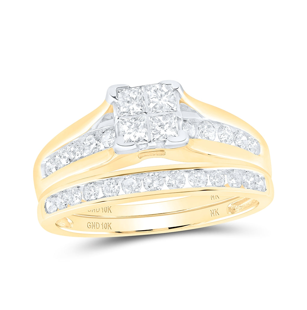 10K White Or Yellow Gold Princess Diamond Bridal Wedding Ring Band Set , Womens Size: 5-10