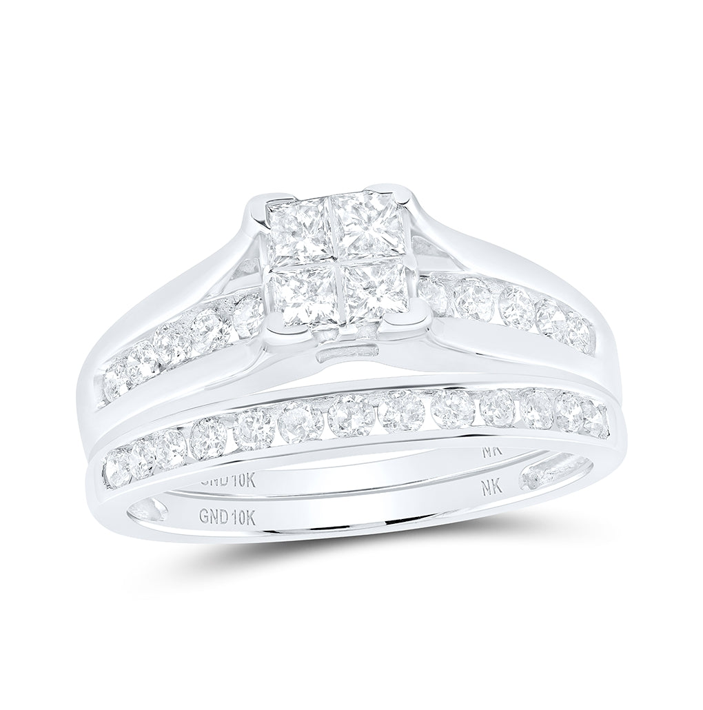 10K White Or Yellow Gold Princess Diamond Bridal Wedding Ring Band Set , Womens Size: 5-10
