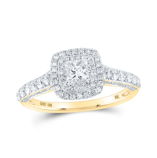 10K White Or Yellow Gold Princess Diamond Halo Bridal Wedding Engagement Ring , Womens Size: 5-10