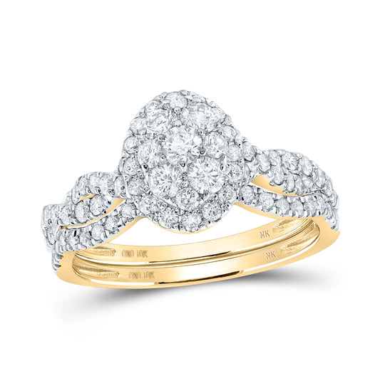 10K Yellow Or White Gold Round Diamond Oval Cluster Bridal Wedding Ring Band Set 1 Cttw, Womens Size: 5-10