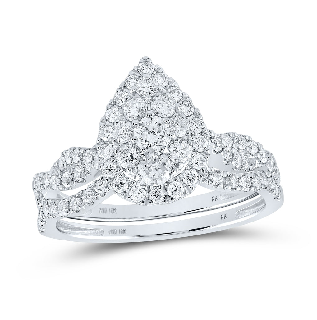 10K White Gold Round Dia. Teardrop Bridal Wedding Band Set 1ctw, Women's Sz: 5-10