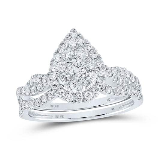 10K White Gold Round Dia. Teardrop Bridal Wedding Band Set 1ctw, Women's Sz: 5-10
