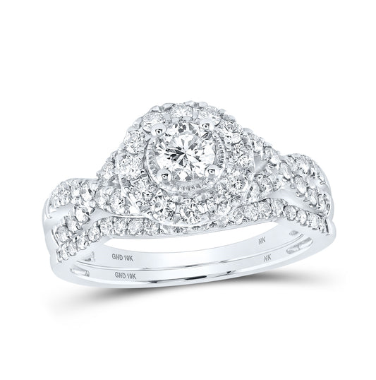 10K White Gold Round Diamond Halo Bridal Wedding Ring Band Set 1ctw, Women's Size: 5-10