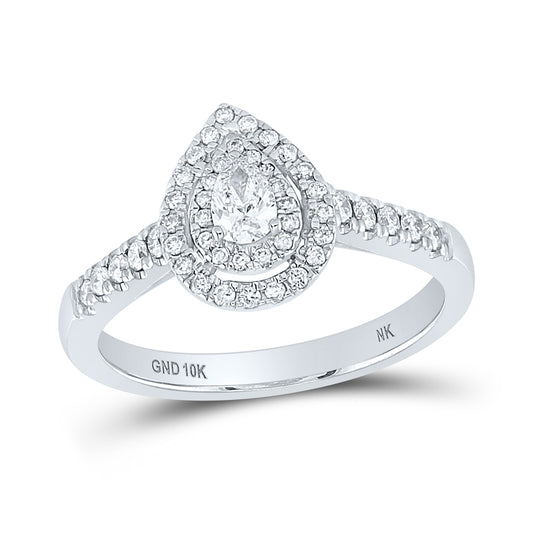 10K Yellow Or White Or Rose Gold Pear Diamond Halo Bridal Wedding Engagement Ring , Womens Size: 5-10
