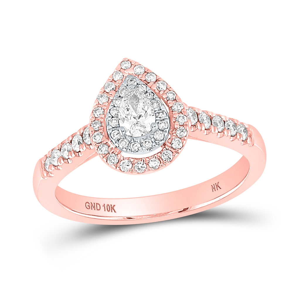 10K Yellow Or White Or Rose Gold Pear Diamond Halo Bridal Wedding Engagement Ring , Womens Size: 5-10