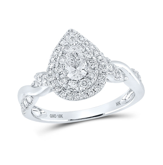 10K White Gold Pear Diamond Halo Bridal Wedding Engagement Ring 1 Cttw, Womens Size: 5-10