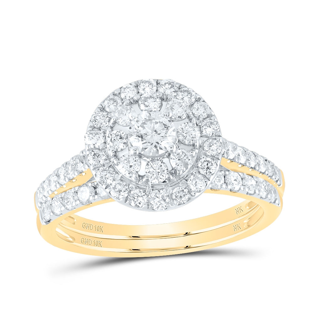 10K White Or Yellow Gold Round Diamond Halo Bridal Wedding Ring Band Set , Womens Size: 5-10