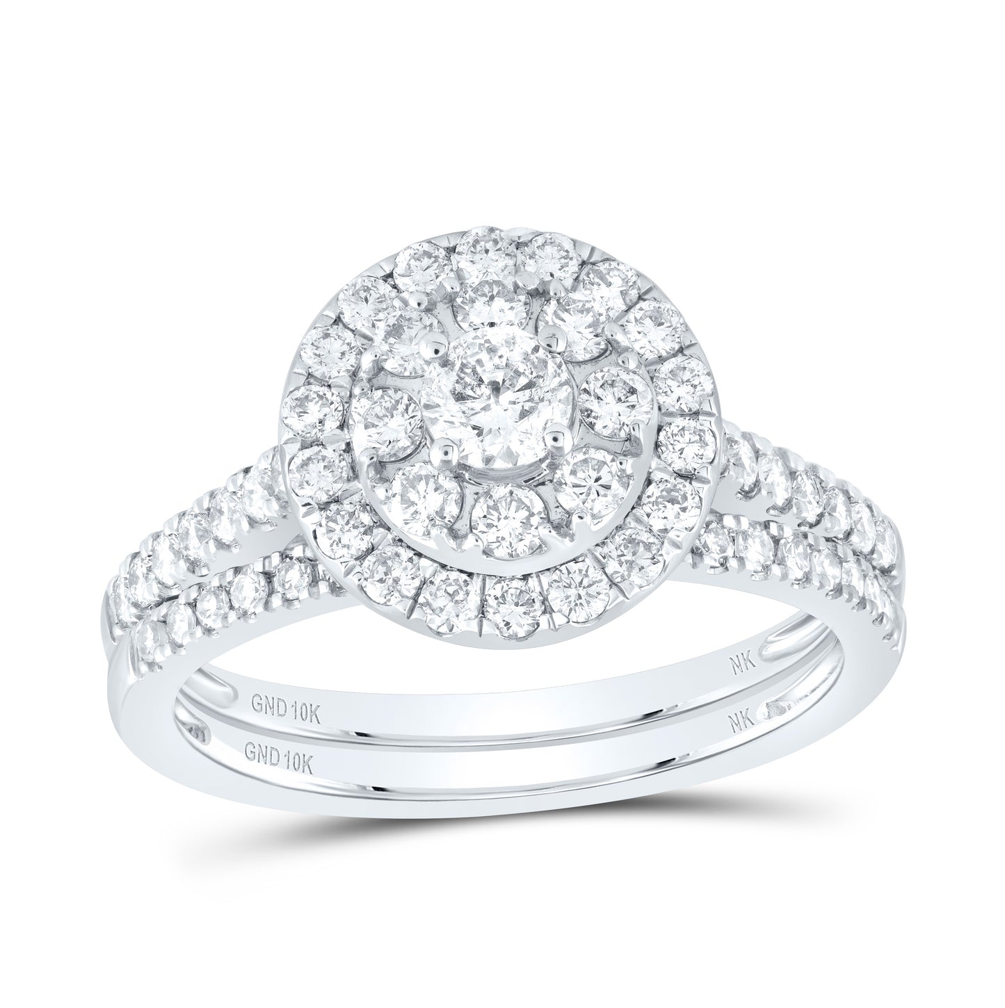 10K White Or Yellow Gold Round Diamond Halo Bridal Wedding Ring Band Set , Womens Size: 5-10