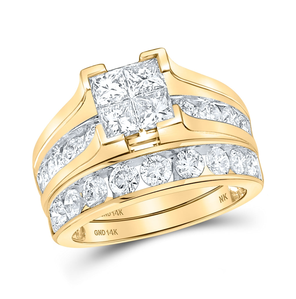 14K White Or Yellow Gold Princess Diamond Square Bridal Wedding Ring Band Set , Womens Size: 5-10