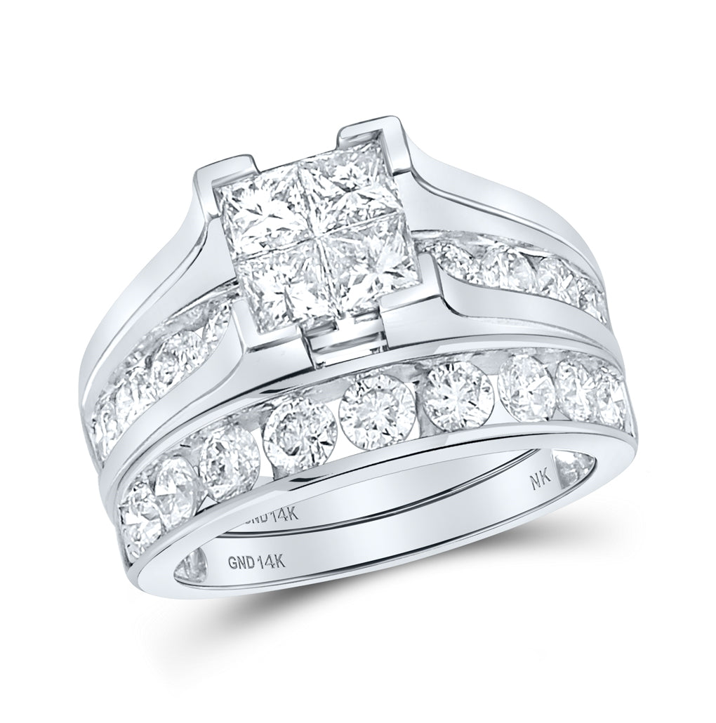 14K White Or Yellow Gold Princess Diamond Square Bridal Wedding Ring Band Set , Womens Size: 5-10