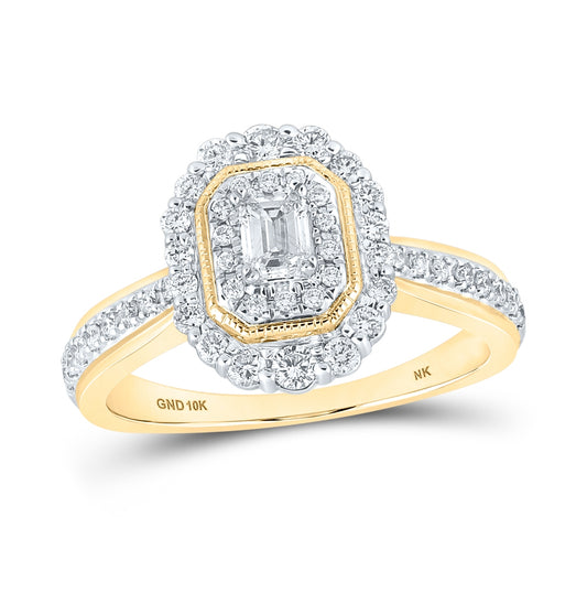 10K White Or Yellow Gold Emerald Diamond Halo Bridal Wedding Engagement Ring , Womens Size: 5-10