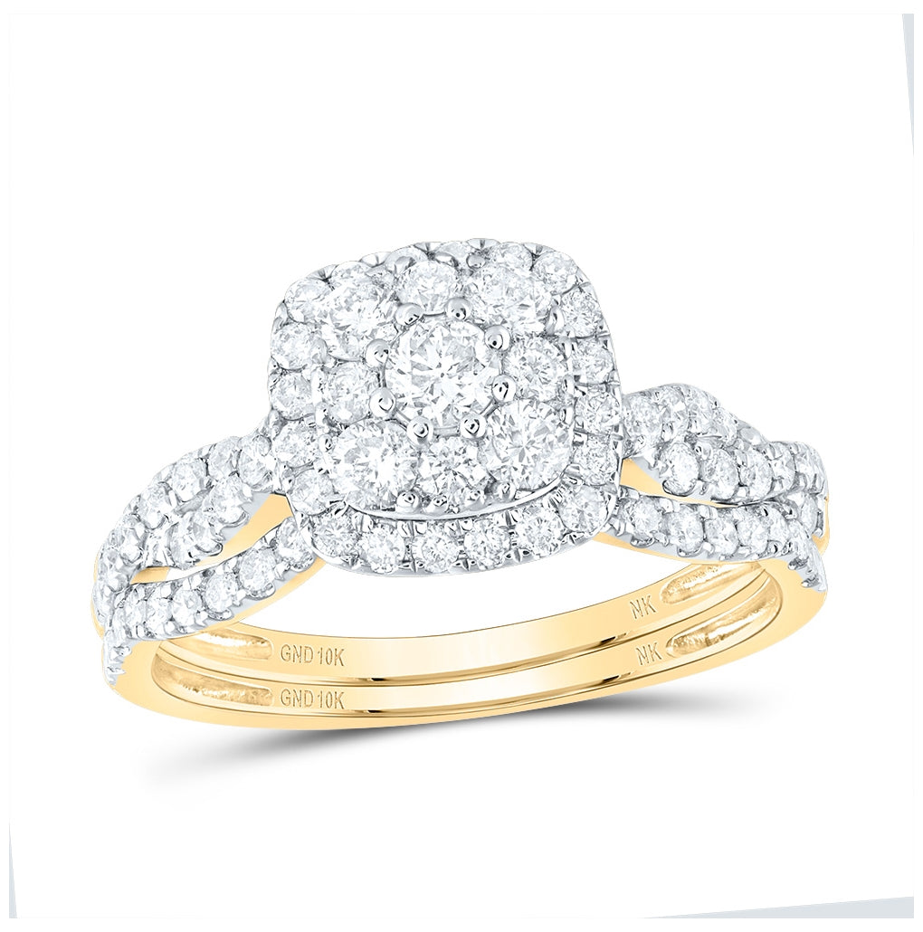 10K White Or Yellow Gold Round Diamond Square Bridal Wedding Ring Band Set , Womens Size: 5-10