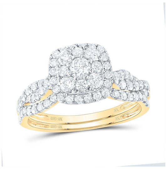 10K White Or Yellow Gold Round Diamond Square Bridal Wedding Ring Band Set , Womens Size: 5-10