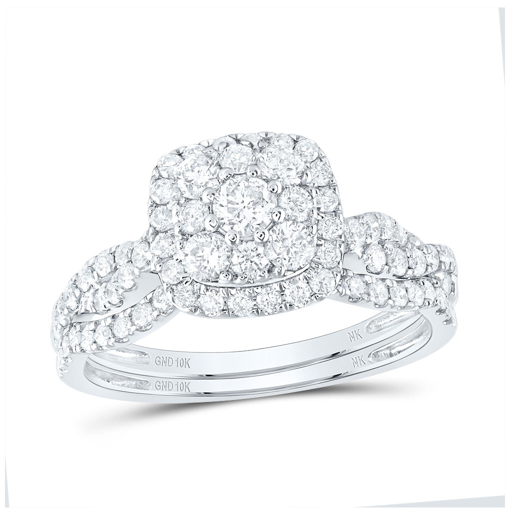 10K White Or Yellow Gold Round Diamond Square Bridal Wedding Ring Band Set , Womens Size: 5-10
