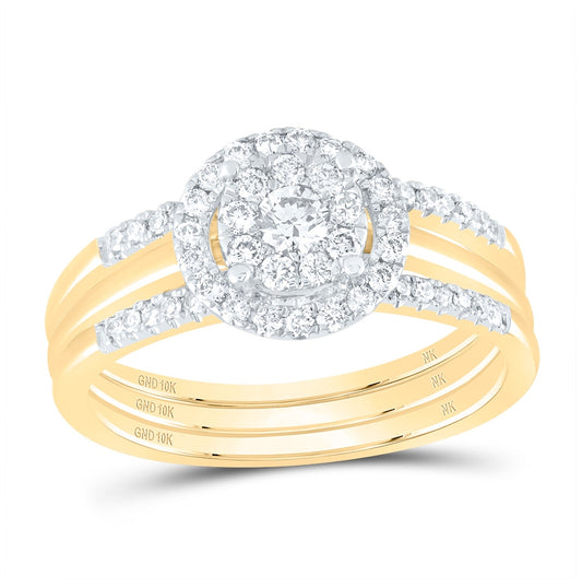 10K White Or Yellow Gold Round Diamond 3-Piece Bridal Wedding Ring Band Set , Womens Size: 5-10