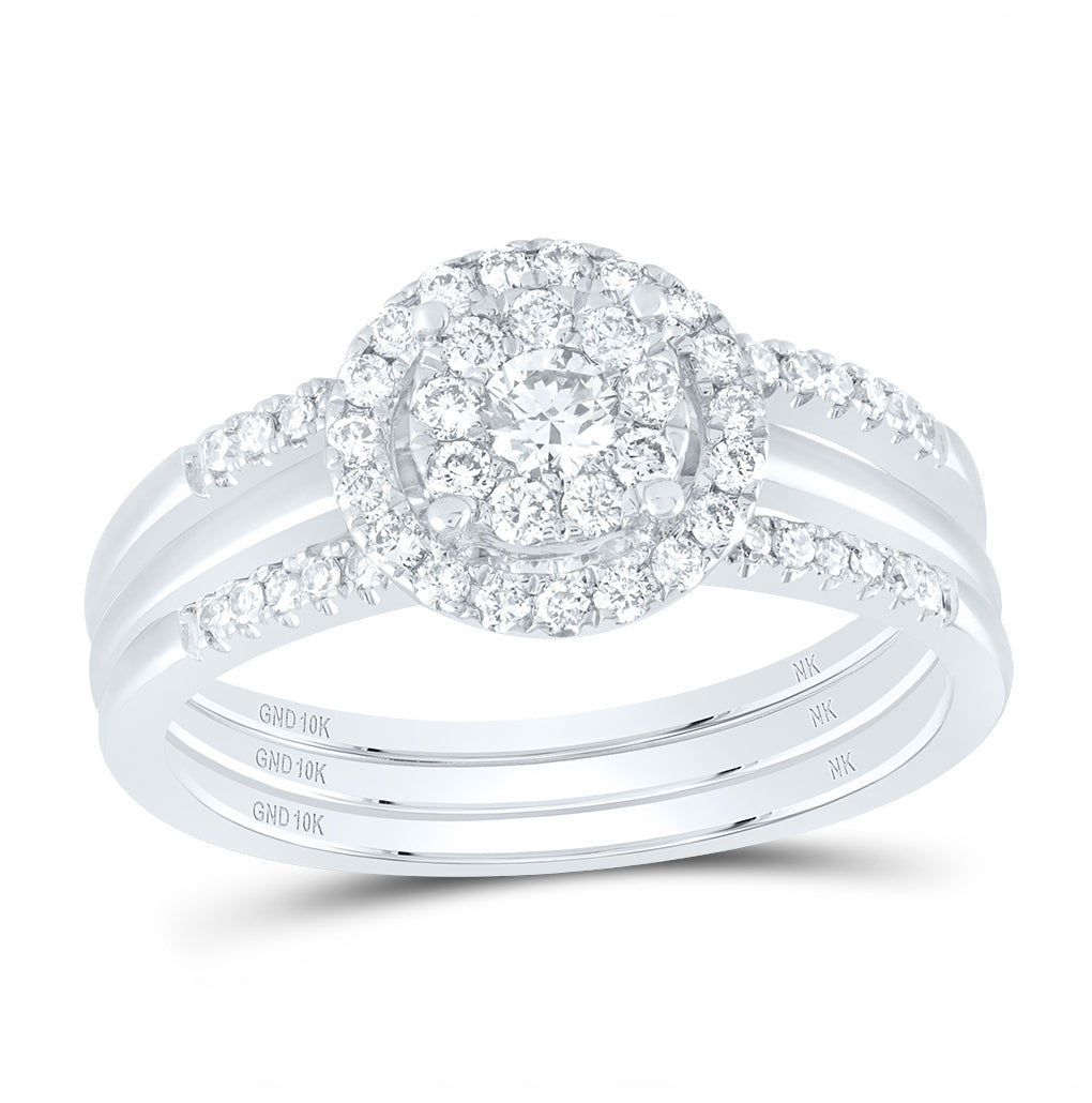 10K White Or Yellow Gold Round Diamond 3-Piece Bridal Wedding Ring Band Set , Womens Size: 5-10