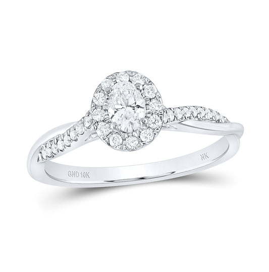10K White Gold Oval Diamond Halo Bridal Wedding Engagement Ring 1/3ctw, Womens Size: 5-10