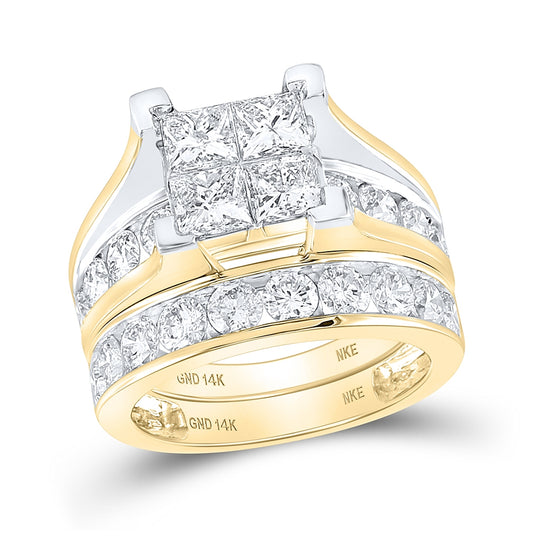14K Yellow Or White Gold 4ct Diamond Nke Tessera Invisible Bridal Set
