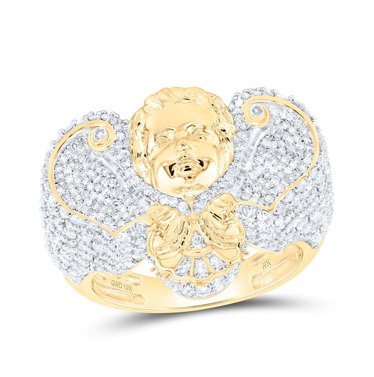 10K Yellow Gold Mens Round Diamond Angel Ring 2-3/4 Cttw, Mens Size: 7-13
