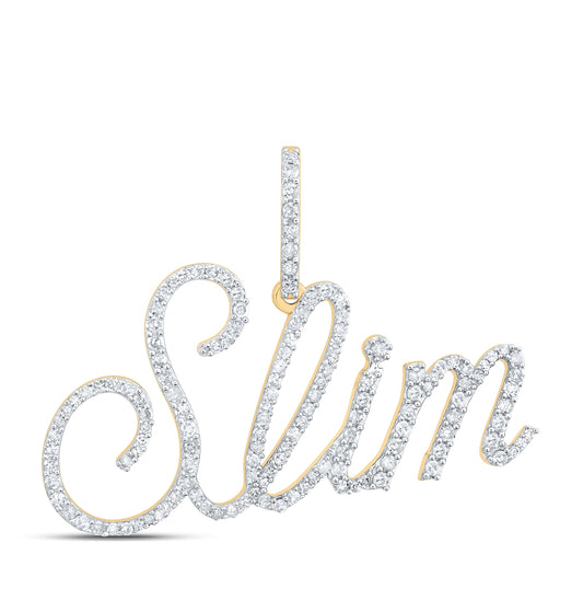 10K Yellow Gold Mens Round Diamond SLIM Name Charm Pendant 3/4 Cttw