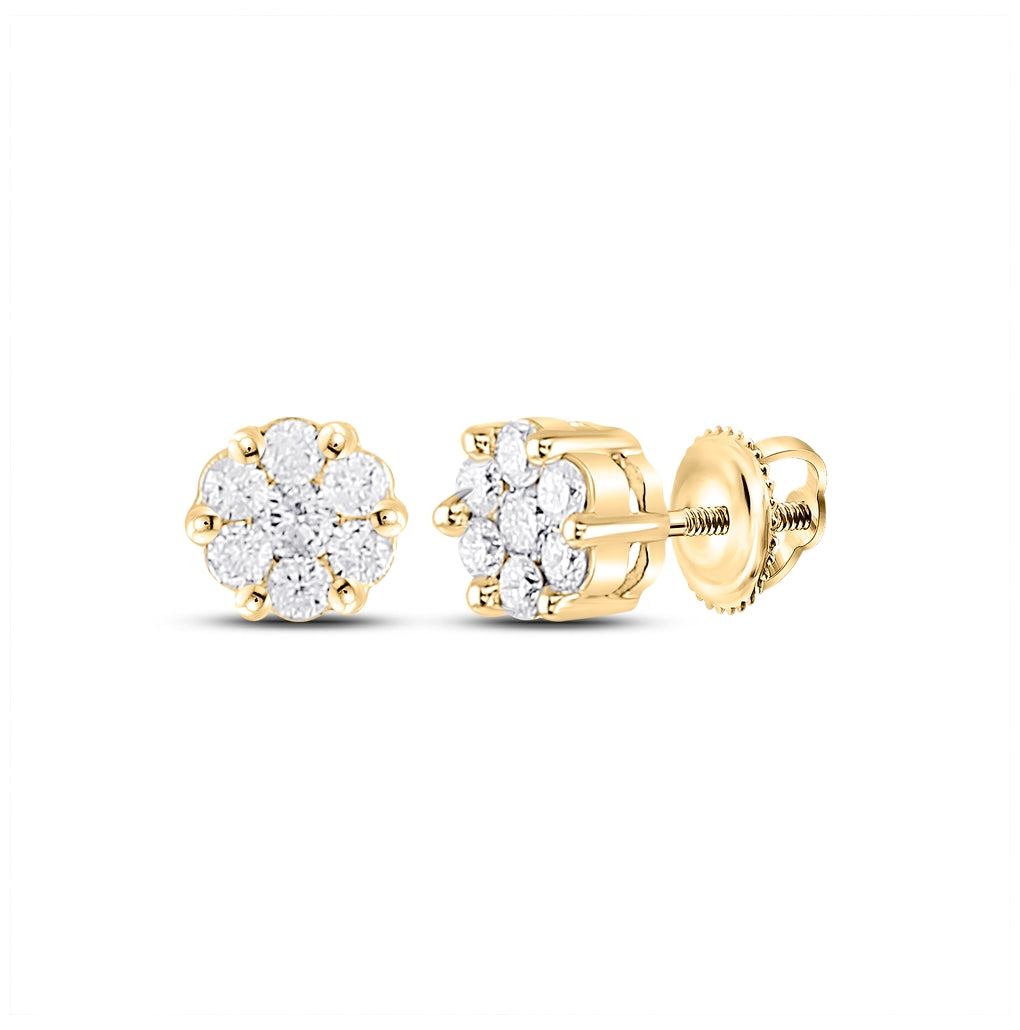 14K White Or Yellow Gold Womens Round Diamond Flower Cluster Earrings
