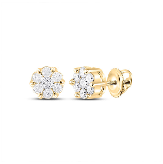 14K White Or Yellow Gold Womens Round Diamond Flower Cluster Earrings
