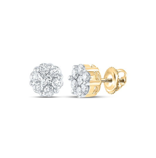 14K White Or Yellow Gold Womens Round Diamond Flower Cluster Earrings