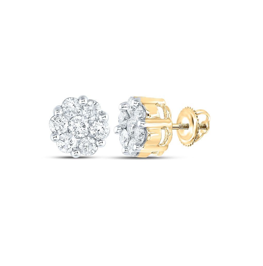 14K White Or Yellow Gold Womens Round Diamond Flower Cluster Earrings