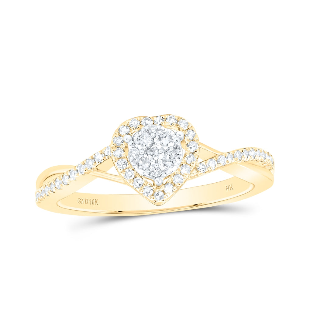 10K White Or Yellow Gold Womens Round Diamond Heart Ring , Womens Size: 5-10