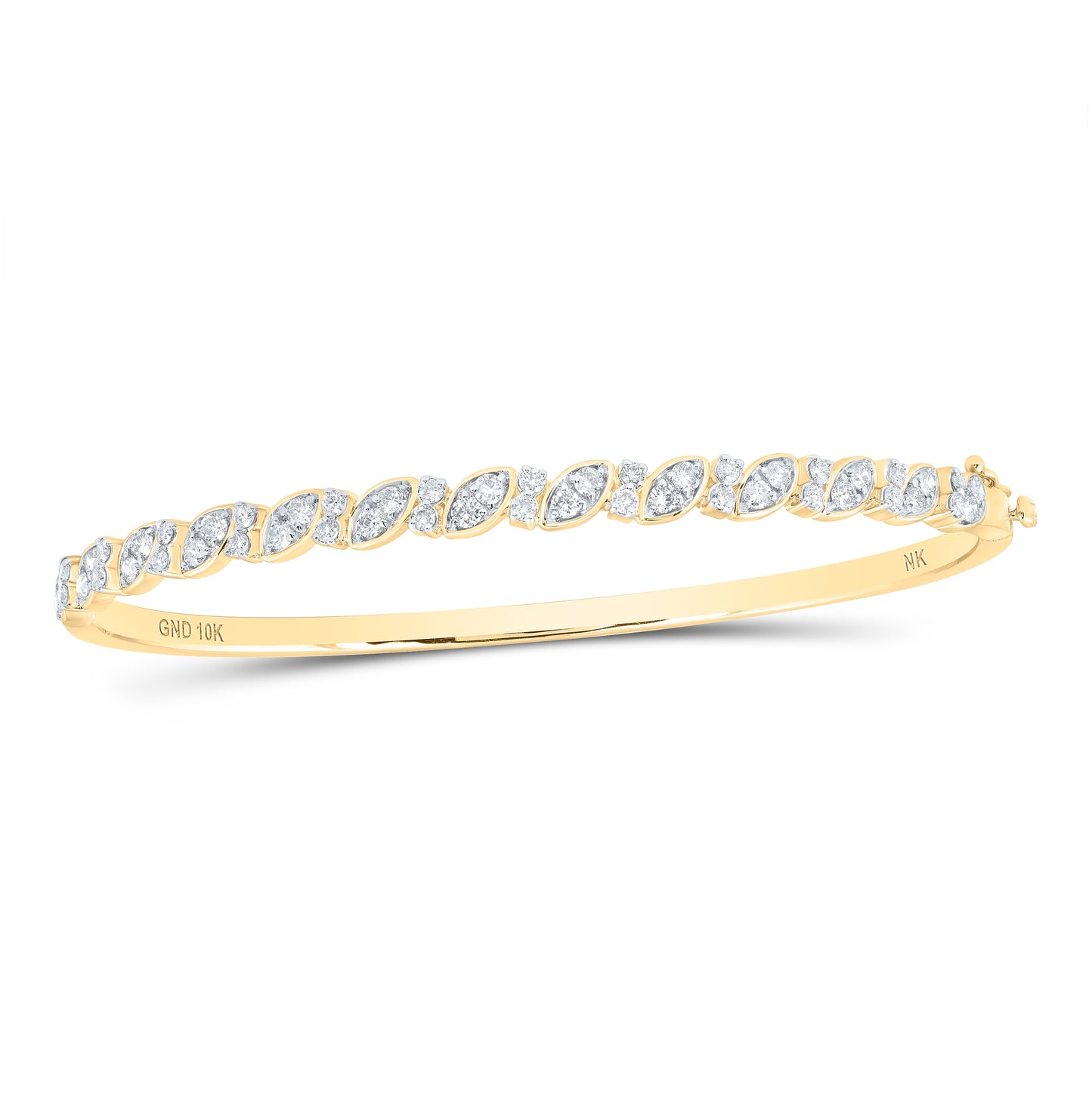 10K White Or Yellow Gold Womens Round Diamond Bangle Bracelet