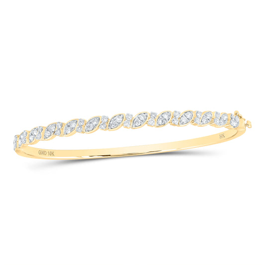 10K White Or Yellow Gold Womens Round Diamond Bangle Bracelet