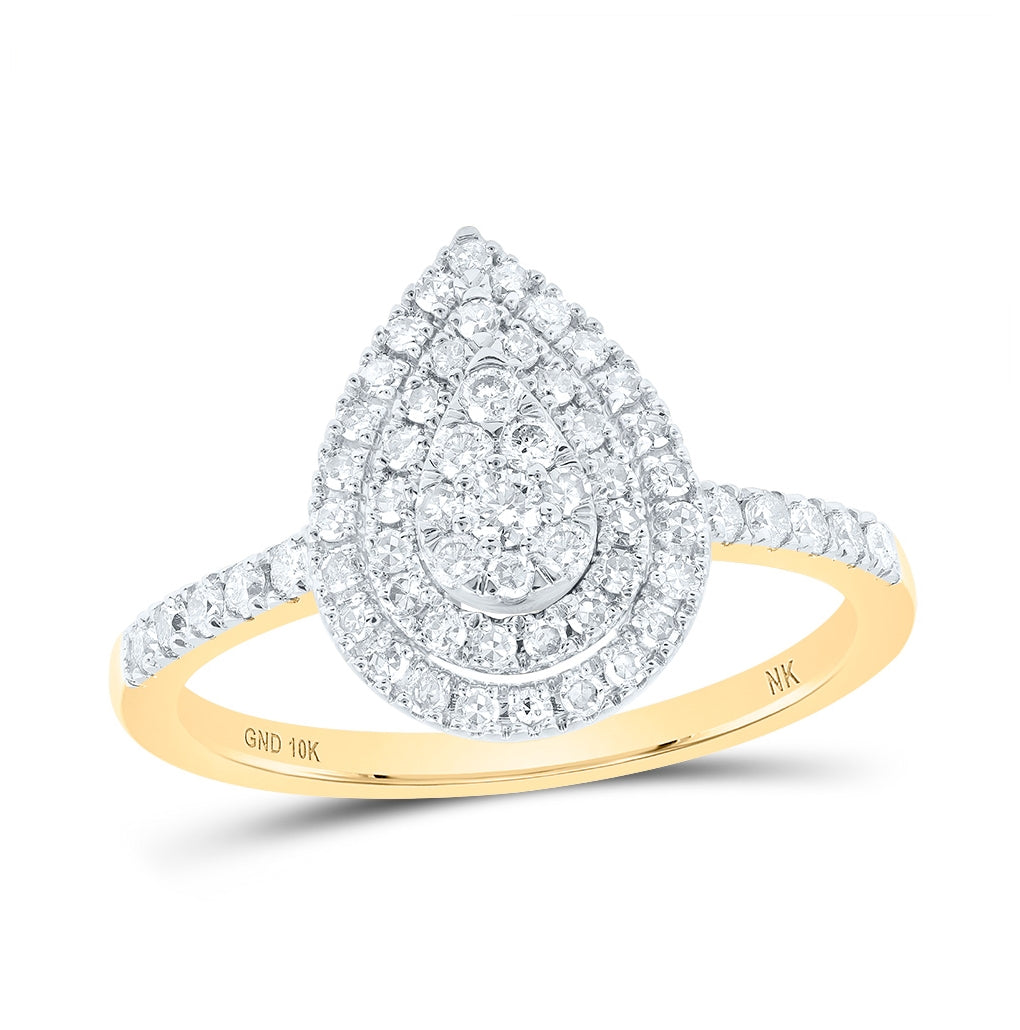 10K White Or Yellow Gold Womens Round Diamond Teardrop Ring , Womens Size: 5-10