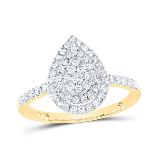 10K White Or Yellow Gold Womens Round Diamond Teardrop Ring , Womens Size: 5-10