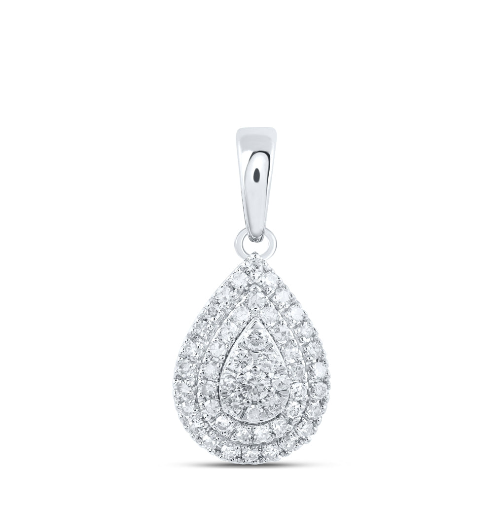 10K White Gold Womens Round Diamond Teardrop Pendant 3/8 Cttw