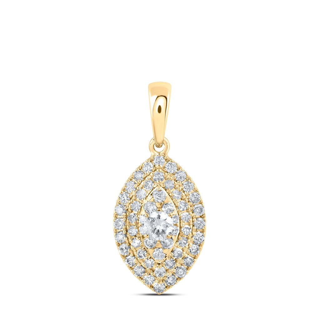 10K White Or Yellow Gold Womens Round Diamond Oval Pendant