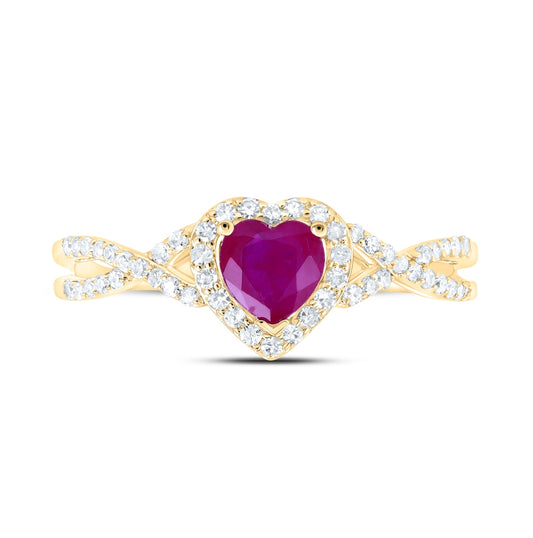 10K Yellow Or White Or Rose Gold Womens Heart Ruby Diamond Halo Ring , Womens Size: 5-10