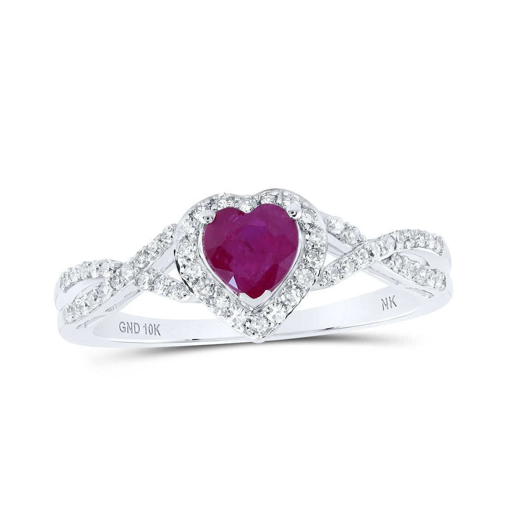 10K Yellow Or White Or Rose Gold Womens Heart Ruby Diamond Halo Ring , Womens Size: 5-10