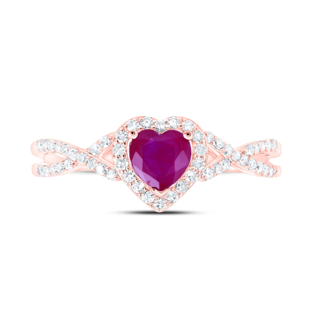10K Yellow Or White Or Rose Gold Womens Heart Ruby Diamond Halo Ring , Womens Size: 5-10