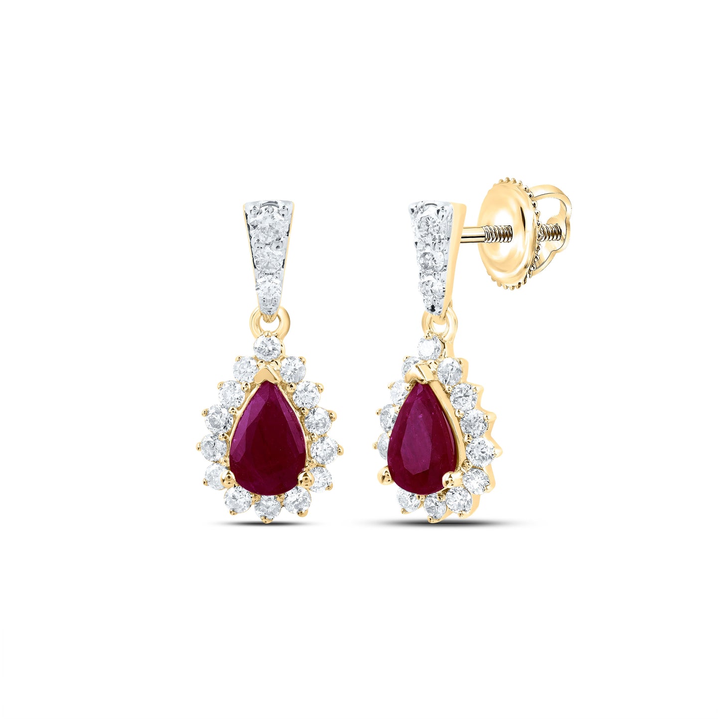 10kt Yellow Or White Or Rose Gold 1/2ctw Diamond Nk 6x4 Mm Ruby pear Natural Gem Dangling Earring