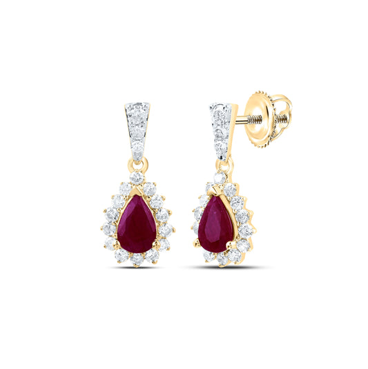 10kt Yellow Or White Or Rose Gold 1/2ctw Diamond Nk 6x4 Mm Ruby pear Natural Gem Dangling Earring